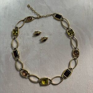 Swarovski Y2K Gold tone necklace and clip on earings set